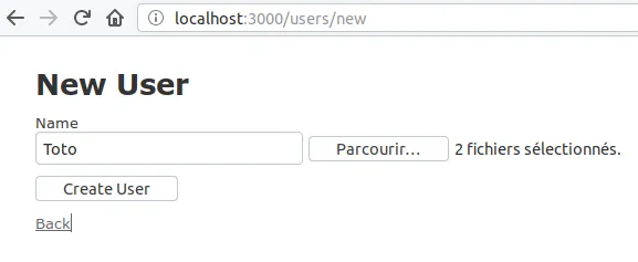 Formulaire de création d&#x27;un utilisateur avec les fichiers