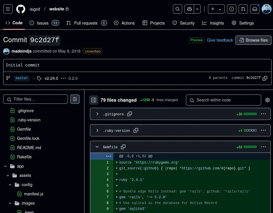 Le commit initial de mon projet