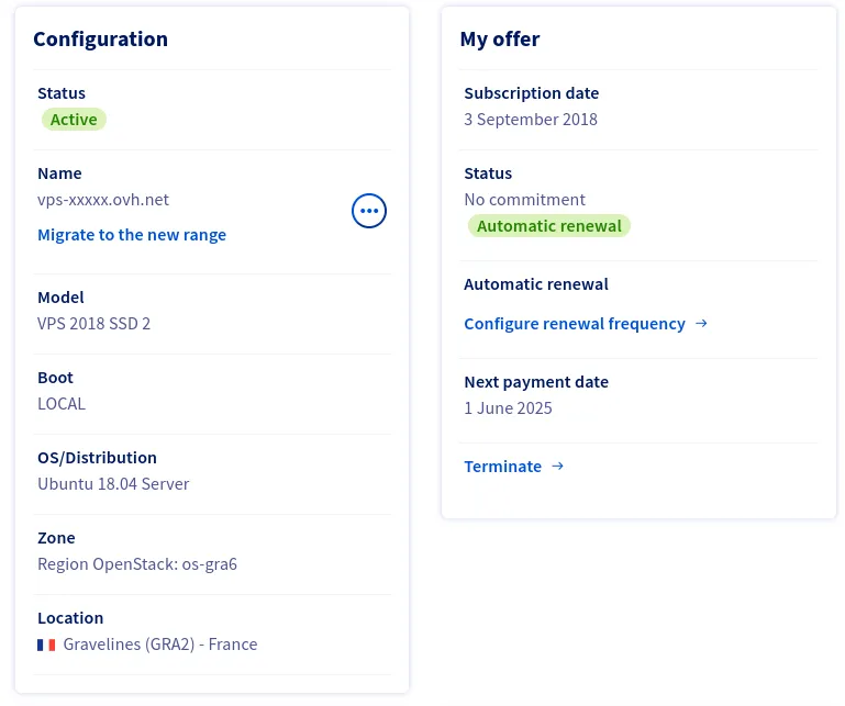 Screenshot of the VPS I rent on OVH
