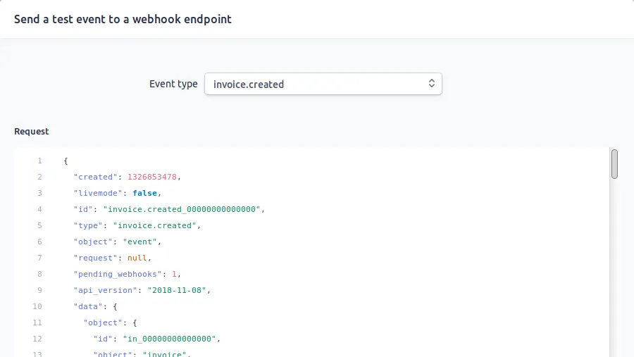 Test d'envoie d'un Webhook via l'administration