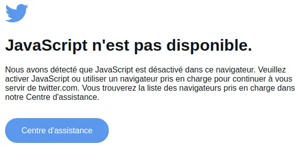 Screenshot of Twitter with JavaScript disabled