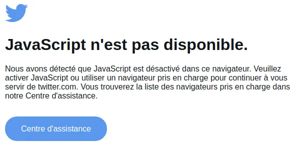 Capture d'écran de Twitter avec JavaScript désactivé